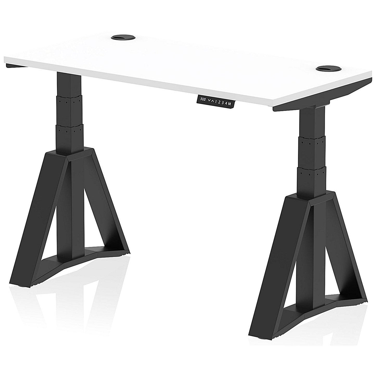 Air 1200mm Slim Height Adjustable Cable Ports Desk, Black Leg with Piste Foot, White Easy2Order : HA03393