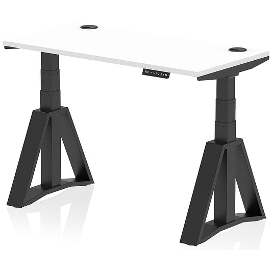 Air 1200mm Slim Height Adjustable Cable Ports Desk, Black Leg with Piste Foot, White Easy2Order : HA03393