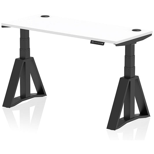 Air 1400mm Slim Height Adjustable Cable Ports Desk, Black Leg with Piste Foot, White Easy2Order : HA03394