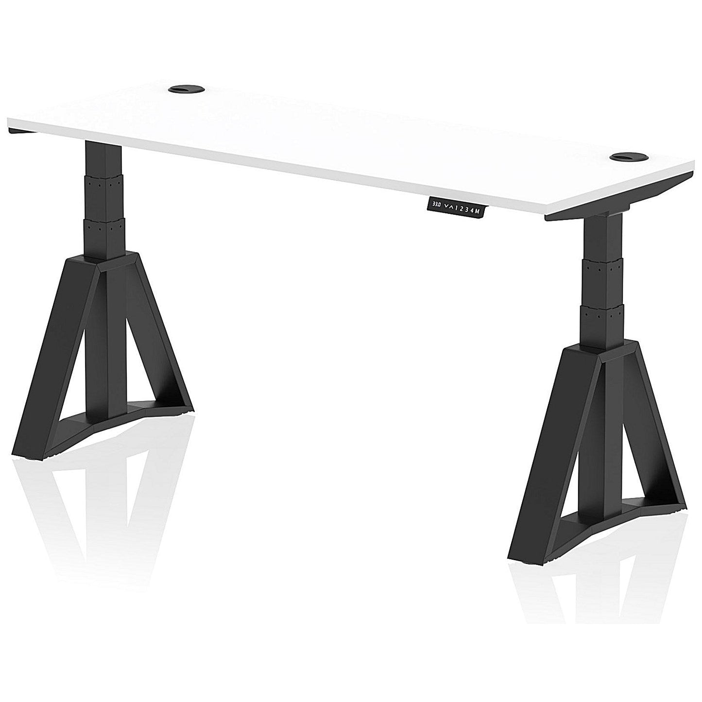 Air 1600mm Slim Height Adjustable Cable Ports Desk, Black Leg with Piste Foot, White Easy2Order : HA03395