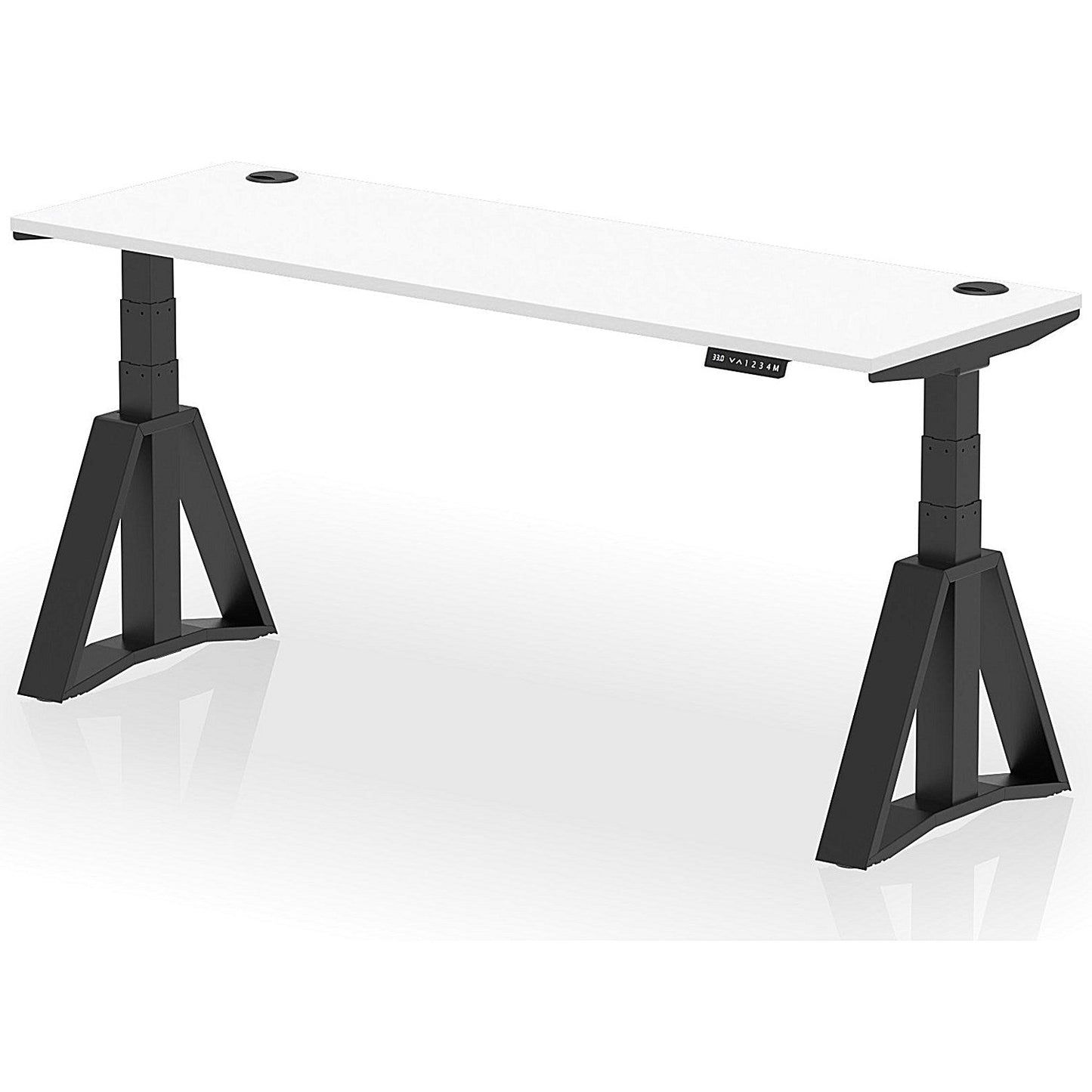 Air 1800mm Slim Height Adjustable Cable Ports Desk, Black Leg with Piste Foot, White Easy2Order : HA03396