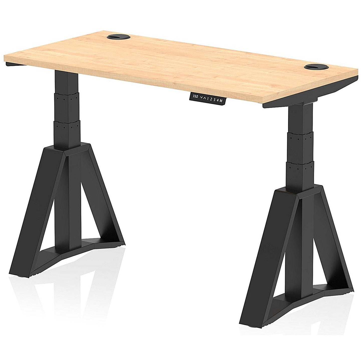Air 1200mm Slim Height Adjustable Cable Ports Desk, Black Leg with Piste Foot, Maple Easy2Order : HA03397