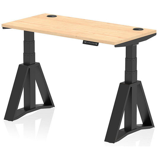 Air 1200mm Slim Height Adjustable Cable Ports Desk, Black Leg with Piste Foot, Maple Easy2Order : HA03397