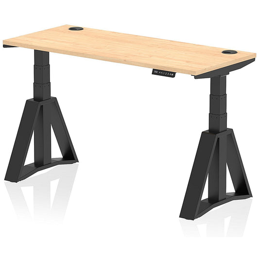 Air 1400mm Slim Height Adjustable Cable Ports Desk, Black Leg with Piste Foot, Maple Easy2Order : HA03398