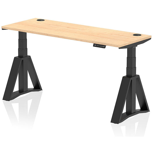 Air 1600mm Slim Height Adjustable Cable Ports Desk, Black Leg with Piste Foot, Maple Easy2Order : HA03399