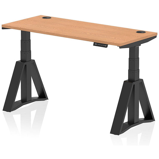 Air 1400mm Slim Height Adjustable Cable Ports Desk, Black Leg with Piste Foot, Oak Easy2Order : HA03402