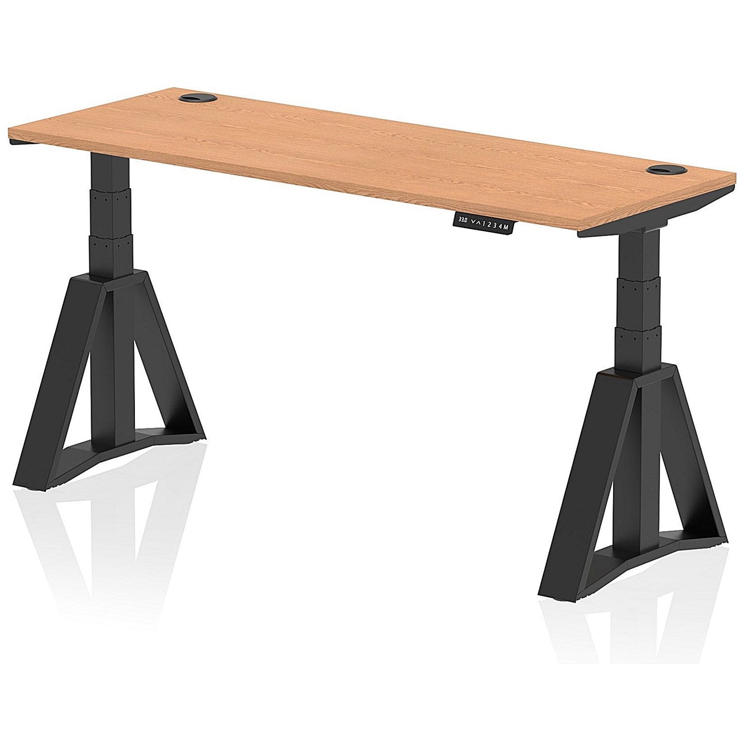 Air 1600mm Slim Height Adjustable Cable Ports Desk, Black Leg with Piste Foot, Oak Easy2Order : HA03403