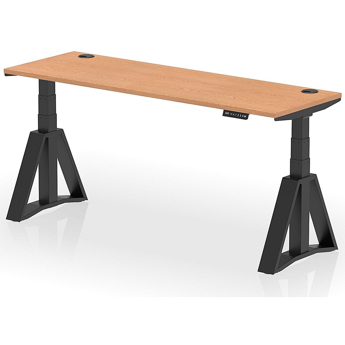 Air 1800mm Slim Height Adjustable Cable Ports Desk, Black Leg with Piste Foot, Oak Easy2Order : HA03404