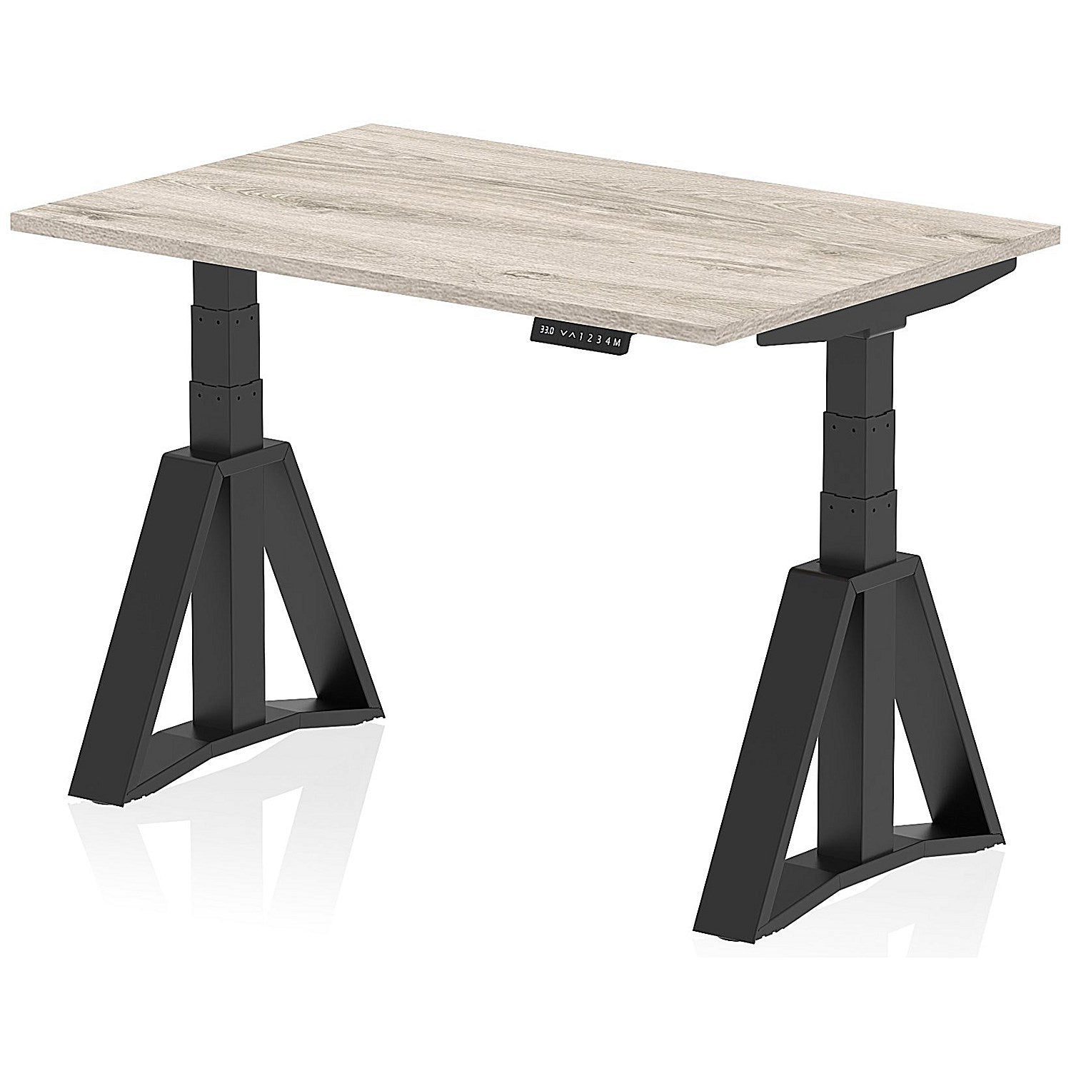 Air 1200mm Height Adjustable Desk, Black Leg with Piste Foot, Grey Oak Easy2Order : HA03405
