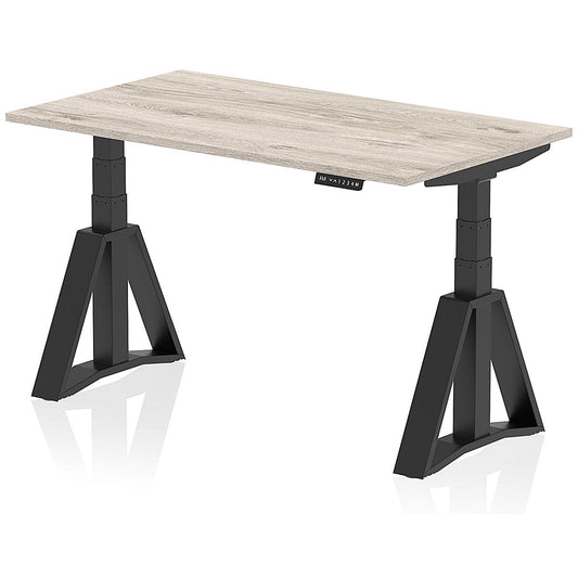 Air 1400mm Height Adjustable Desk, Black Leg with Piste Foot, Grey Oak Easy2Order : HA03406