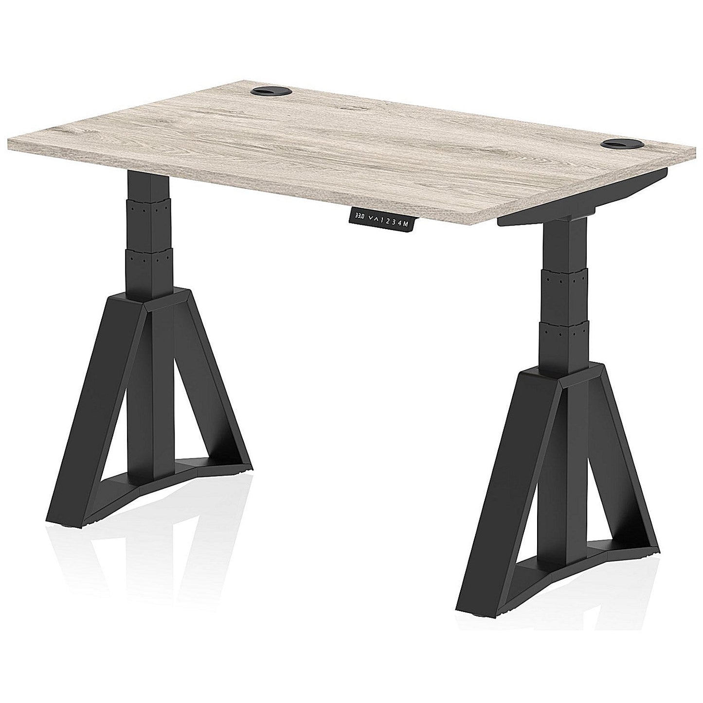 Air 1200mm Height Adjustable Cable Port Desk, Black Leg with Piste Foot, Grey Oak Easy2Order : HA03409