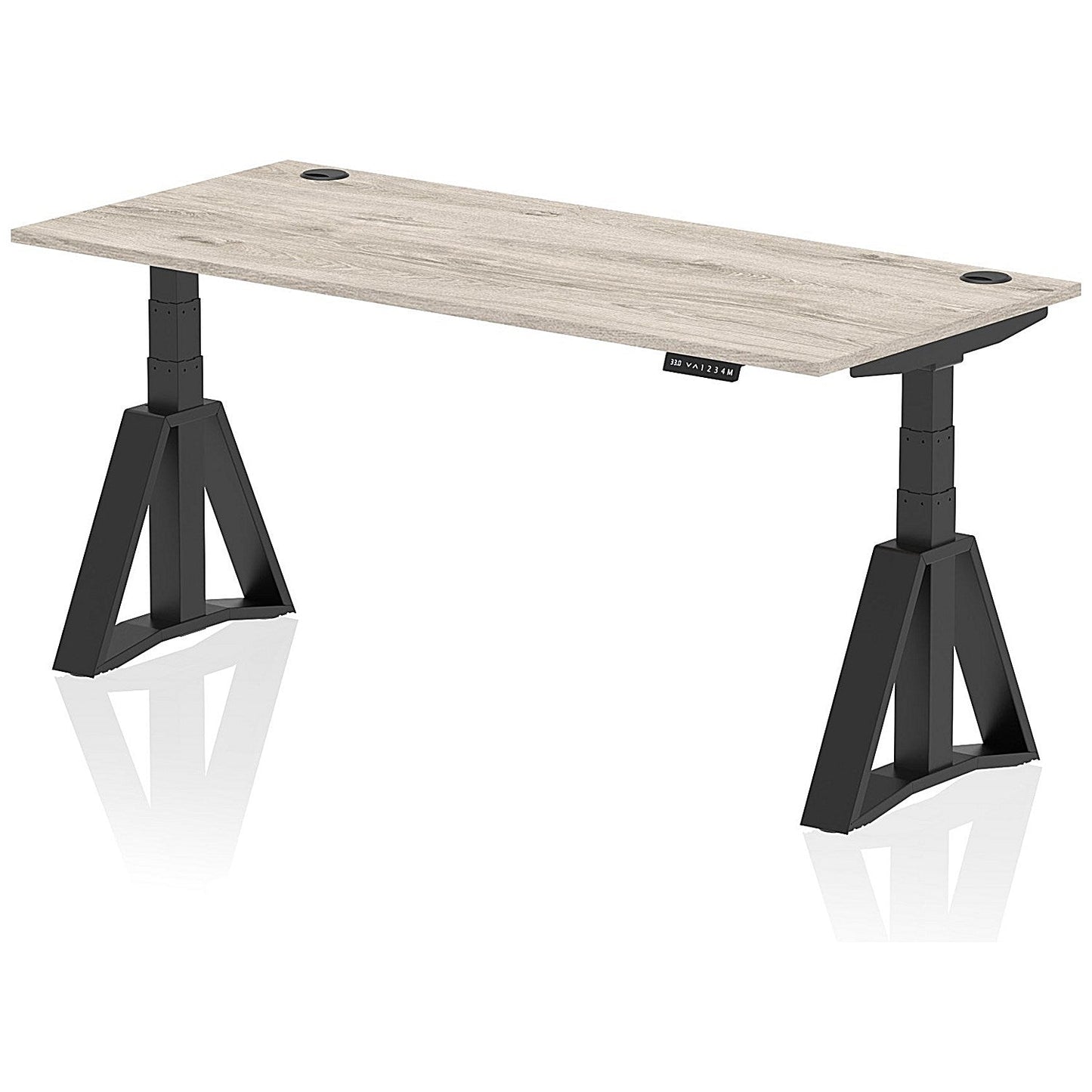 Air 1800mm Height Adjustable Cable Port Desk, Black Leg with Piste Foot, Grey Oak Easy2Order : HA03412