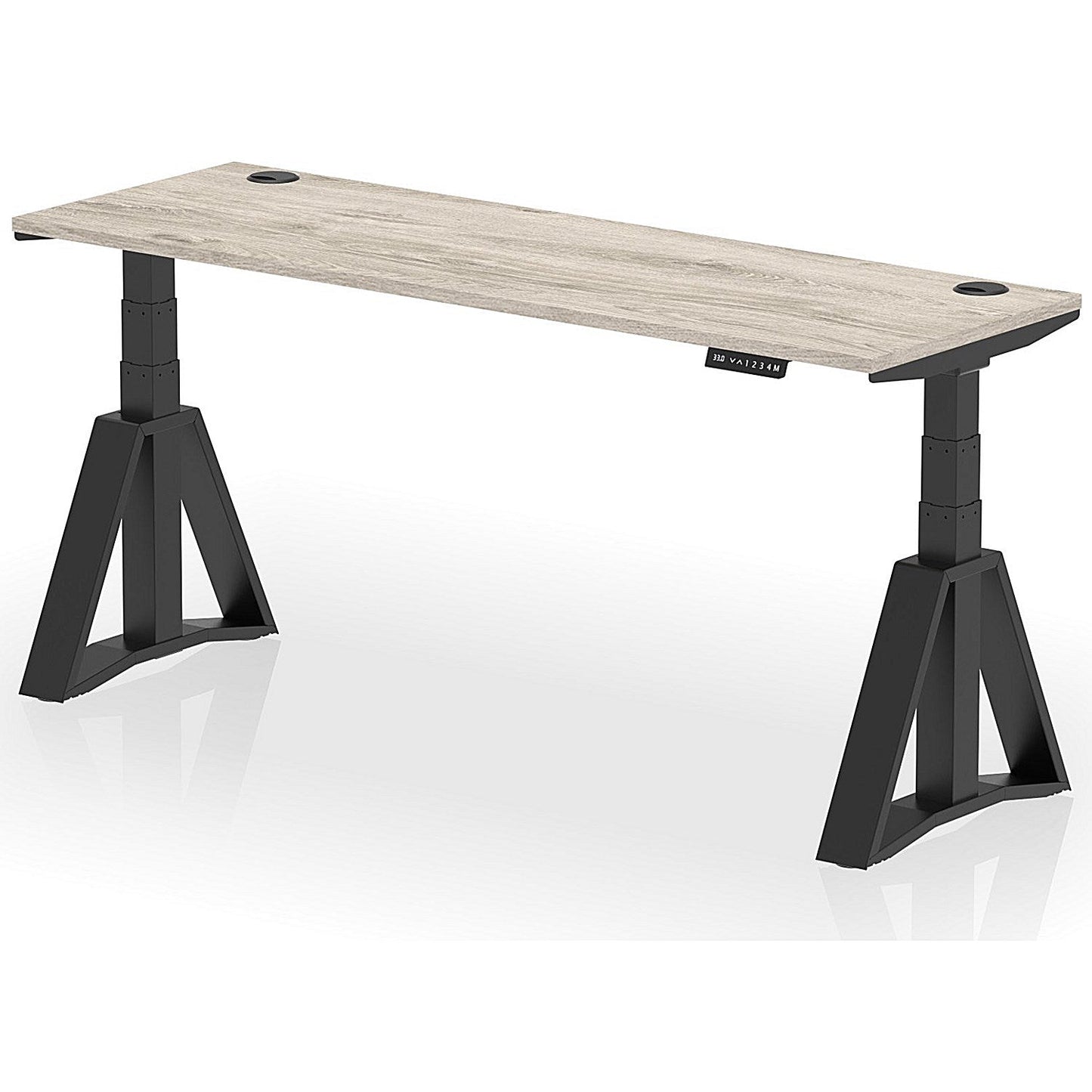 Air 1800mm Slim Height Adjustable Cable Ports Desk, Black Leg with Piste Foot, Grey Oak Easy2Order : HA03416