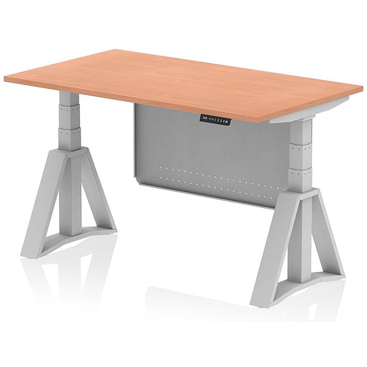 Air Modesty 1400mm Height Adjustable Desk, Silver Leg with Piste Foot and Modesty Panel, Beech Easy2Order : HA03418