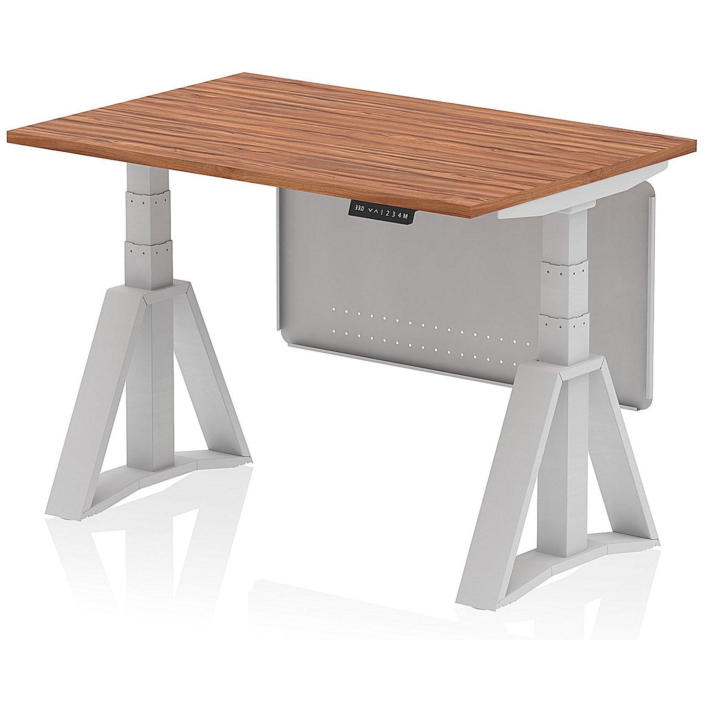 Air Modesty 1200mm Height Adjustable Desk, Silver Leg with Piste Foot and Modesty Panel, Walnut Easy2Order : HA03421