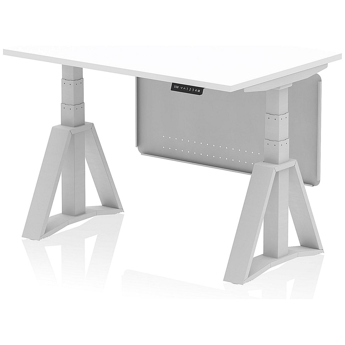 Air Modesty 1200mm Height Adjustable Desk, Silver Leg with Piste Foot and Modesty Panel, White Easy2Order : HA03425