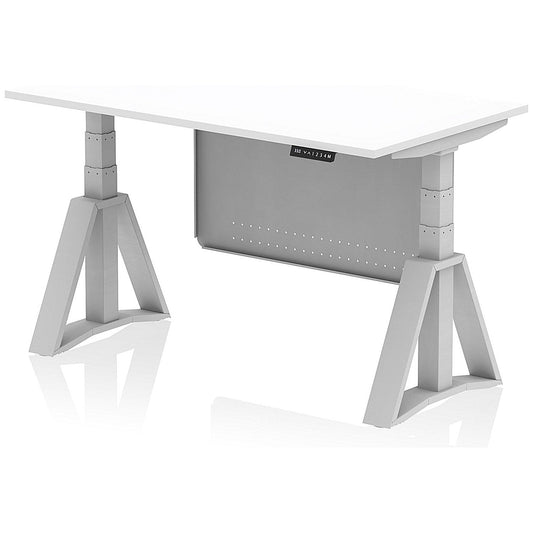 Air Modesty 1400mm Height Adjustable Desk, Silver Leg with Piste Foot and Modesty Panel, White Easy2Order : HA03426