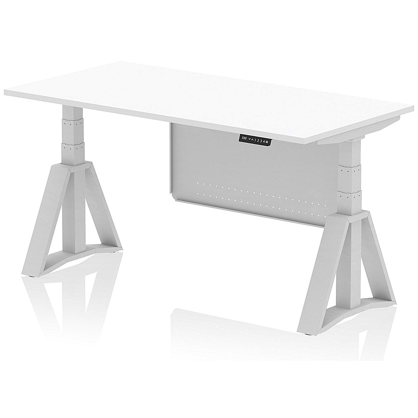 Air Modesty 1600mm Height Adjustable Desk, Silver Leg with Piste Foot and Modesty Panel, White Easy2Order : HA03427