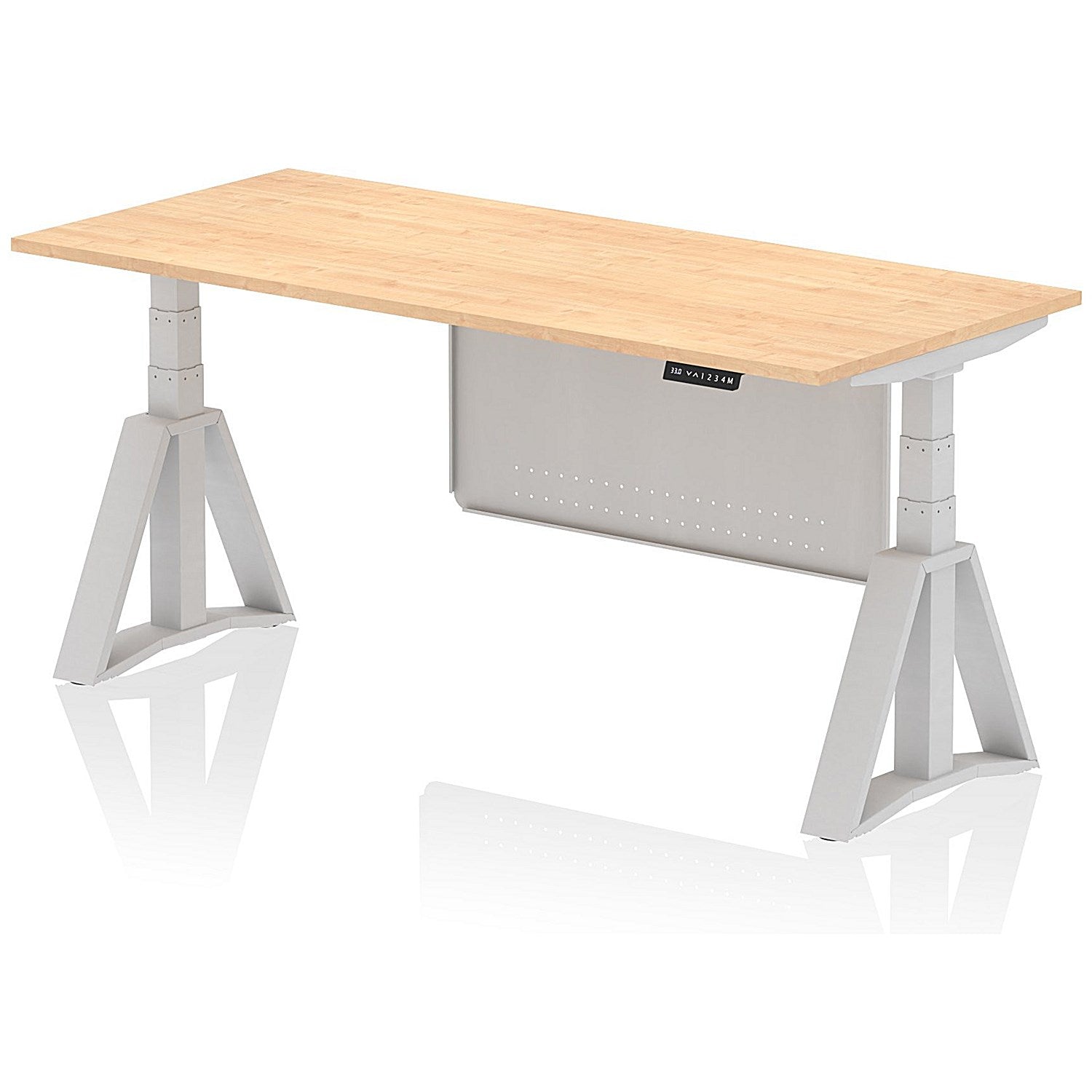 Air Modesty 1800mm Height Adjustable Desk, Silver Leg with Piste Foot and Modesty Panel, Maple Easy2Order : HA03432