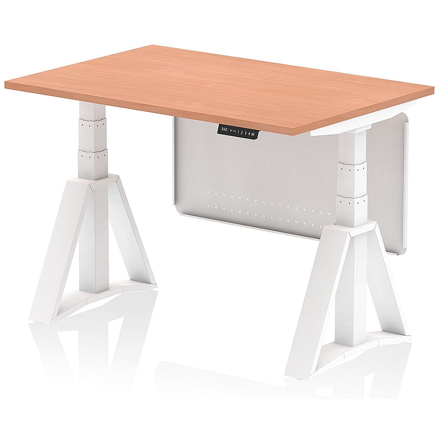 Air Modesty 1200mm Height Adjustable Desk, White Leg with Piste Foot and Modesty Panel, Beech Easy2Order : HA03437