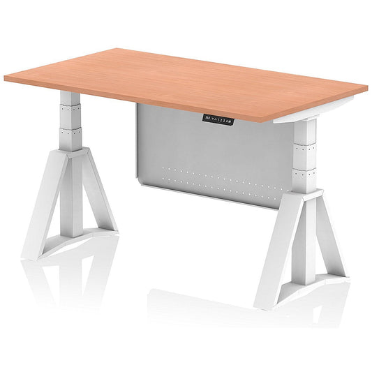 Air Modesty 1400mm Height Adjustable Desk, White Leg with Piste Foot and Modesty Panel, Beech Easy2Order : HA03438