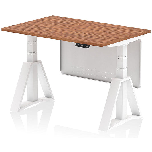 Air Modesty 1200mm Height Adjustable Desk, White Leg with Piste Foot and Modesty Panel, Walnut Easy2Order : HA03441