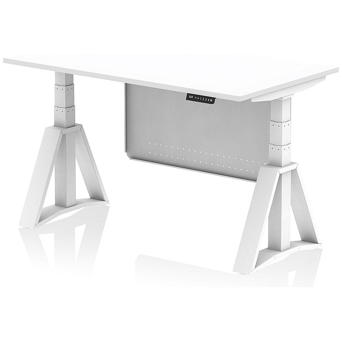 Air Modesty 1400mm Height Adjustable Desk, White Leg with Piste Foot and Modesty Panel, White Easy2Order : HA03446