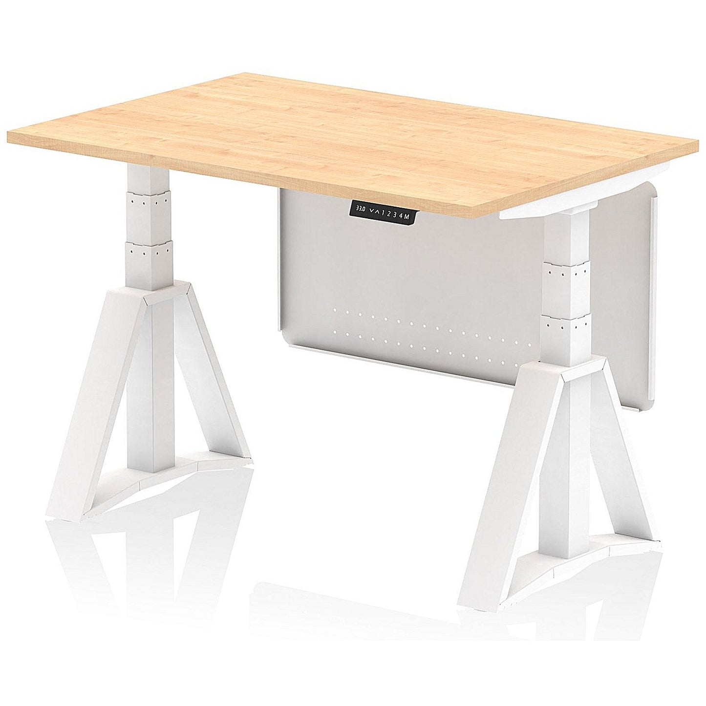 Air Modesty 1200mm Height Adjustable Desk, White Leg with Piste Foot and Modesty Panel, Maple Easy2Order : HA03449