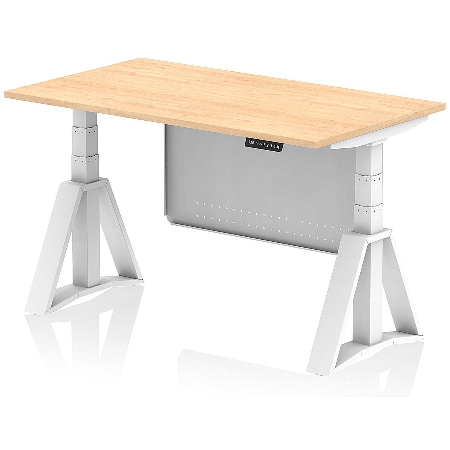 Air Modesty 1400mm Height Adjustable Desk, White Leg with Piste Foot and Modesty Panel, Maple Easy2Order : HA03450