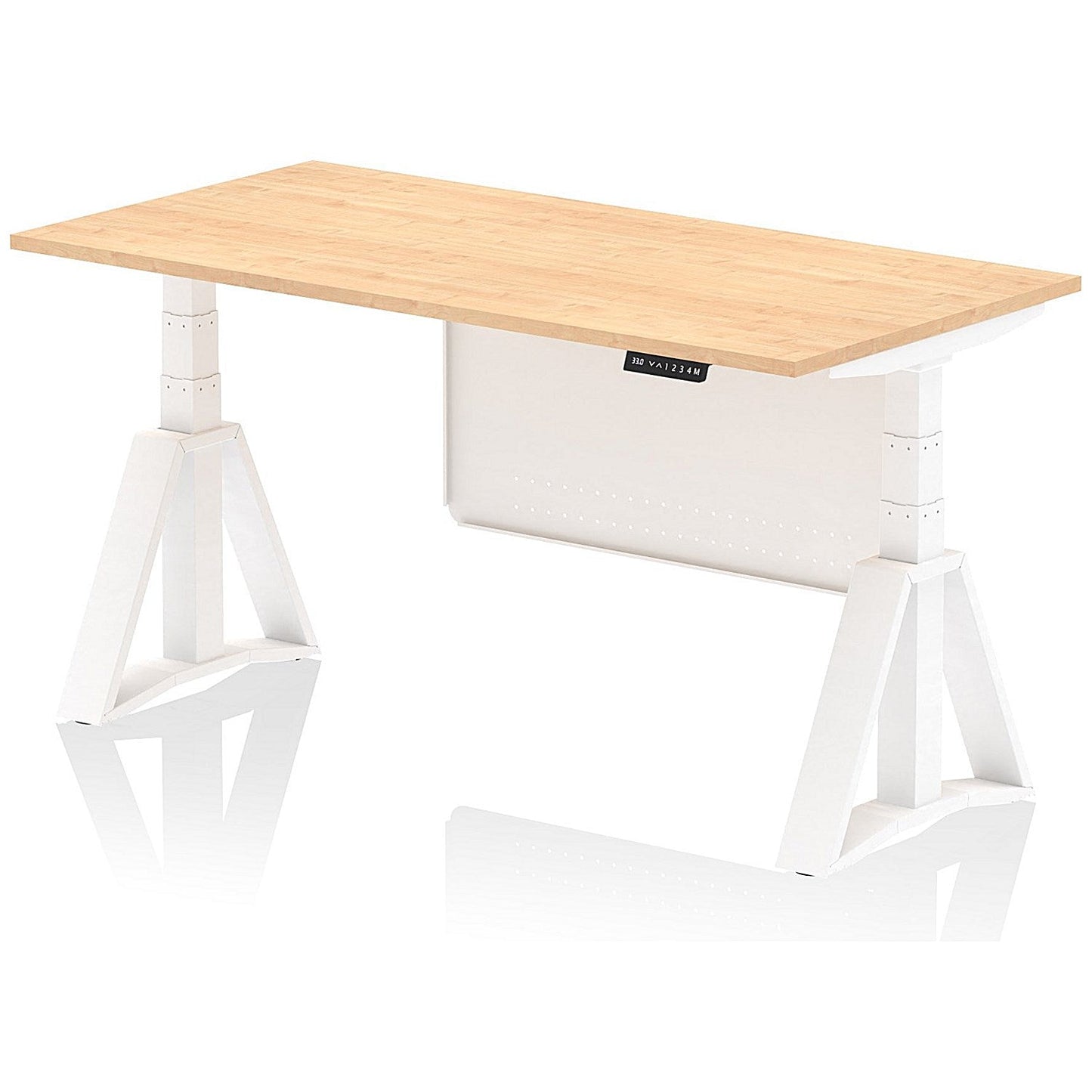 Air Modesty 1600mm Height Adjustable Desk, White Leg with Piste Foot and Modesty Panel, Maple Easy2Order : HA03451