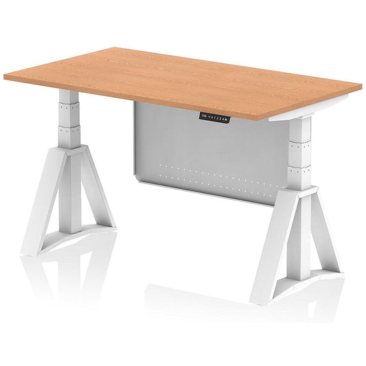 Air Modesty 1400mm Height Adjustable Desk, White Leg with Piste Foot and Modesty Panel, Oak Easy2Order : HA03454