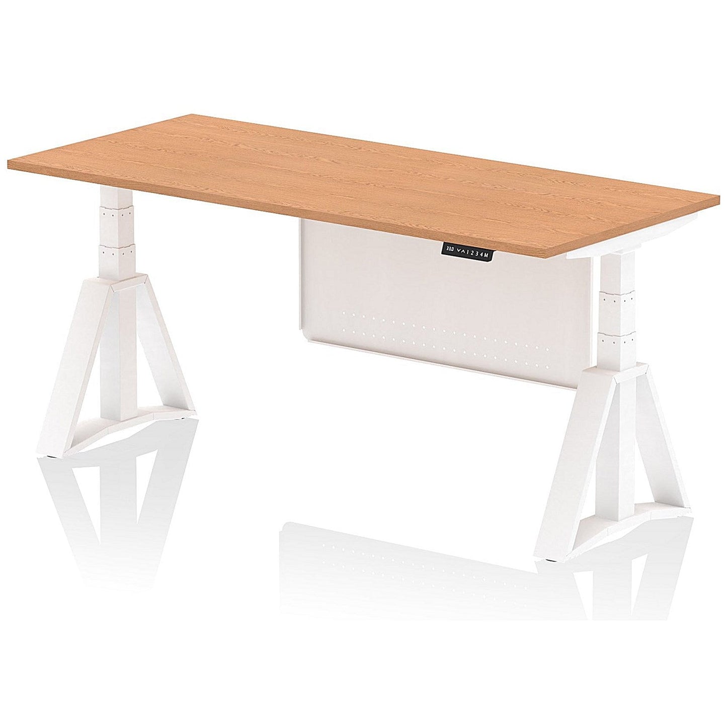 Air Modesty 1800mm Height Adjustable Desk, White Leg with Piste Foot and Modesty Panel, Oak Easy2Order : HA03456
