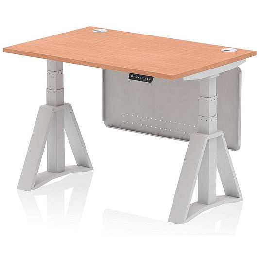 Air Modesty 1200mm Height Adjustable Cable Port Desk, Silver Leg with Piste Foot and Modesty Panel, Beech Easy2Order : HA03457