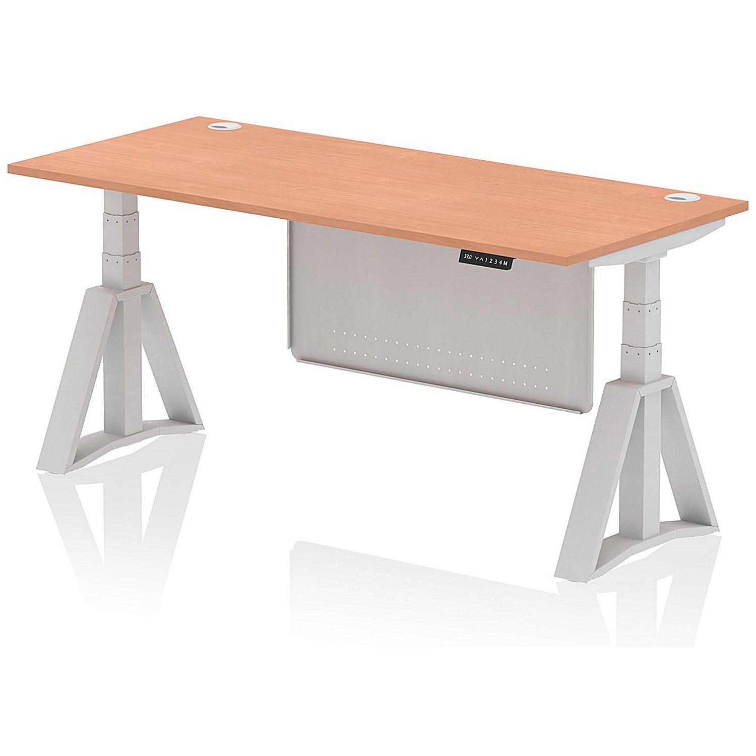 Air Modesty 1800mm Height Adjustable Cable Port Desk, Silver Leg with Piste Foot and Modesty Panel, Beech Easy2Order : HA03460