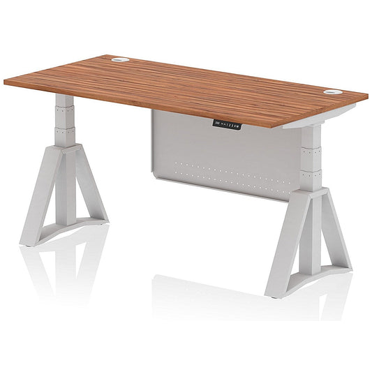 Air Modesty 1600mm Height Adjustable Cable Ports Desk, Silver Leg and Modesty Panel, Walnut Easy2Order : HA03463