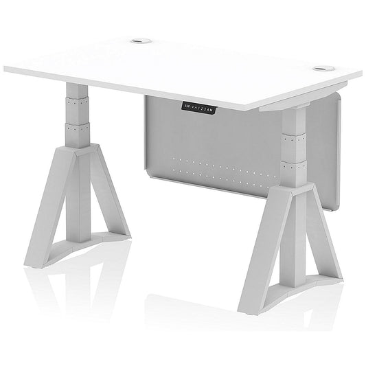 Air Modesty 1200mm Height Adjustable Cable Port Desk, Silver Leg with Piste Foot and Modesty Panel, White Easy2Order : HA03465