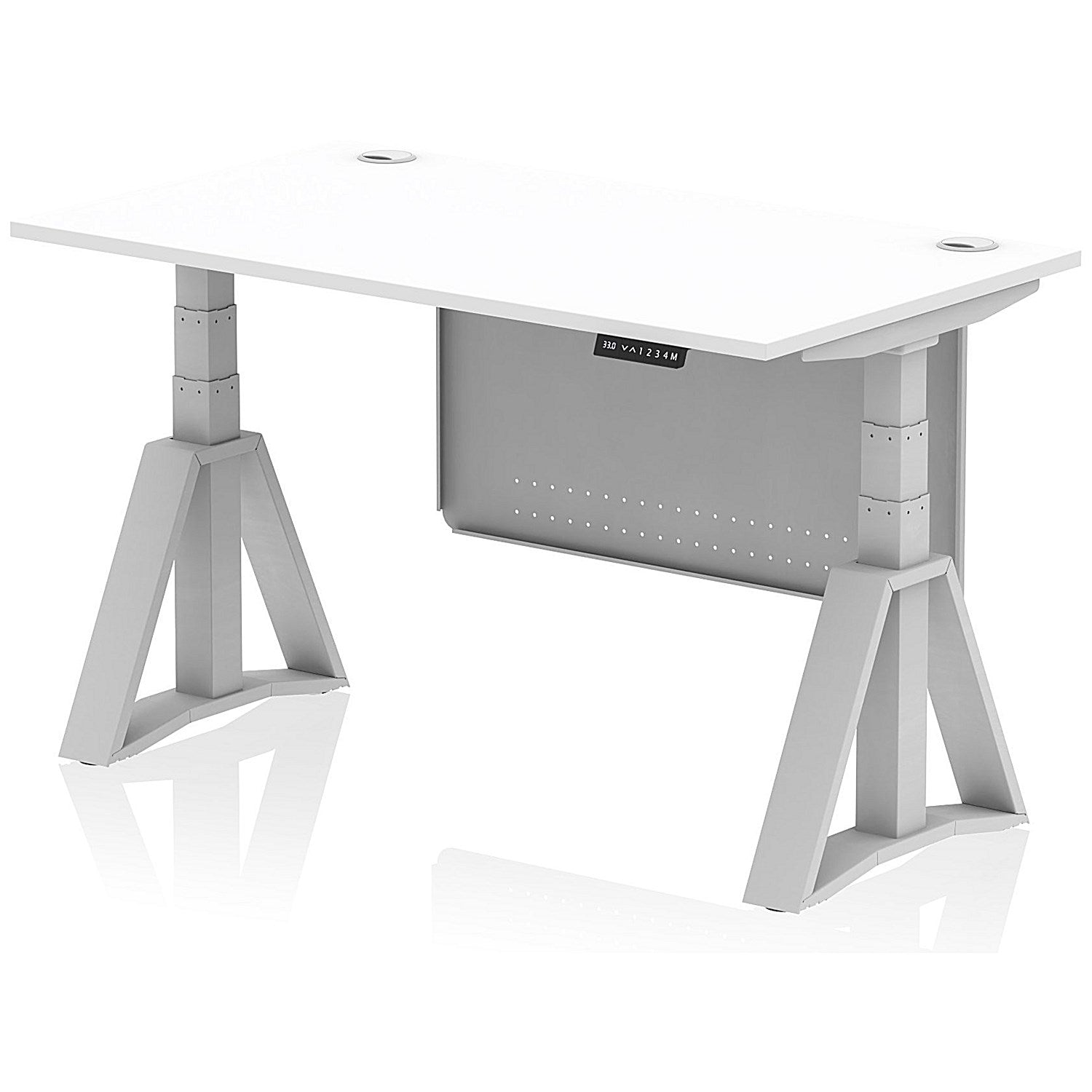 Air Modesty 1400mm Height Adjustable Cable Port Desk, Silver Leg with Piste Foot and Modesty Panel, White Easy2Order : HA03466