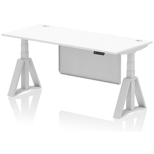 Air Modesty 1800mm Height Adjustable Cable Port Desk, Silver Leg with Piste Foot and Modesty Panel, White Easy2Order : HA03468