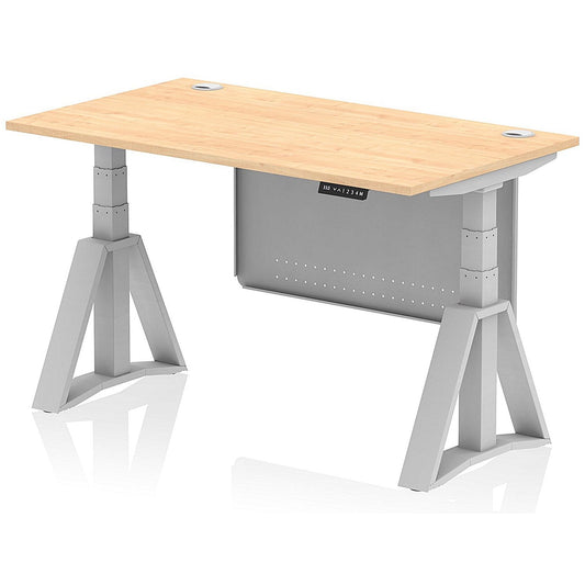 Air Modesty 1400mm Height Adjustable Cable Port Desk, Silver Leg with Piste Foot and Modesty Panel, Maple Easy2Order : HA03470