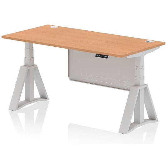 Air Modesty 1600mm Height Adjustable Cable Ports Desk, Silver Leg and Modesty Panel, Oak Easy2Order : HA03475