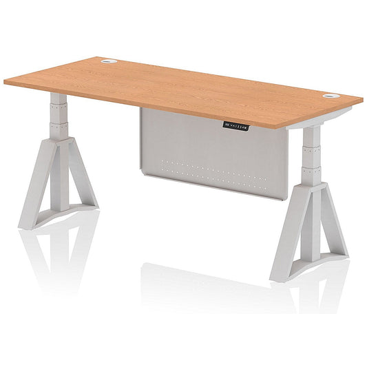 Air Modesty 1800mm Height Adjustable Cable Port Desk, Silver Leg with Piste Foot and Modesty Panel, Oak Easy2Order : HA03476