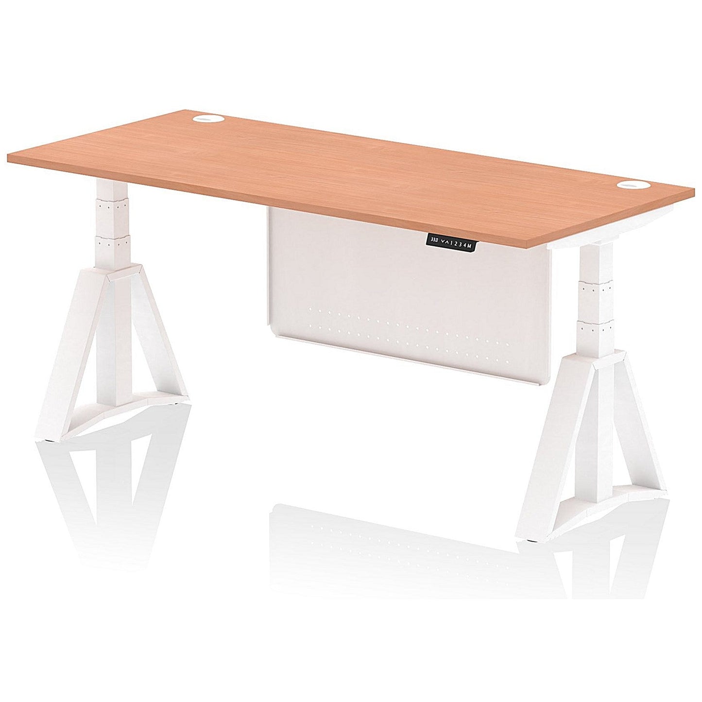 Air Modesty 1800mm Height Adjustable Cable Port Desk, White Leg with Piste Foot and Modesty Panel, Beech Easy2Order : HA03480