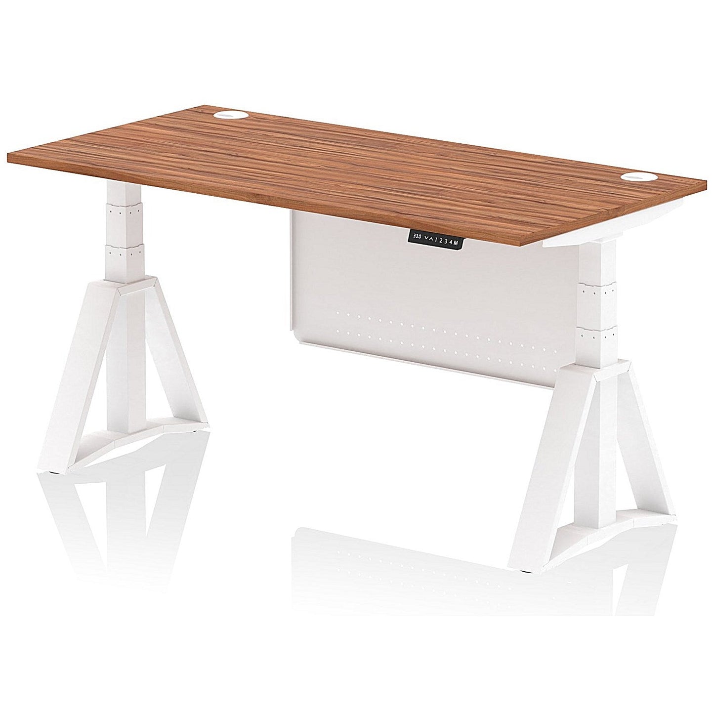 Air Modesty 1600mm Height Adjustable Cable Ports Desk, White Leg and Modesty Panel, Walnut Easy2Order : HA03483