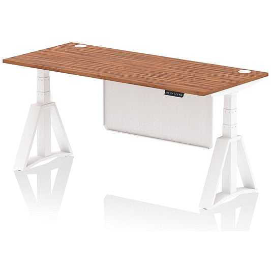 Air Modesty 1800mm Height Adjustable Cable Port Desk, White Leg with Piste Foot and Modesty Panel, Walnut Easy2Order : HA03484