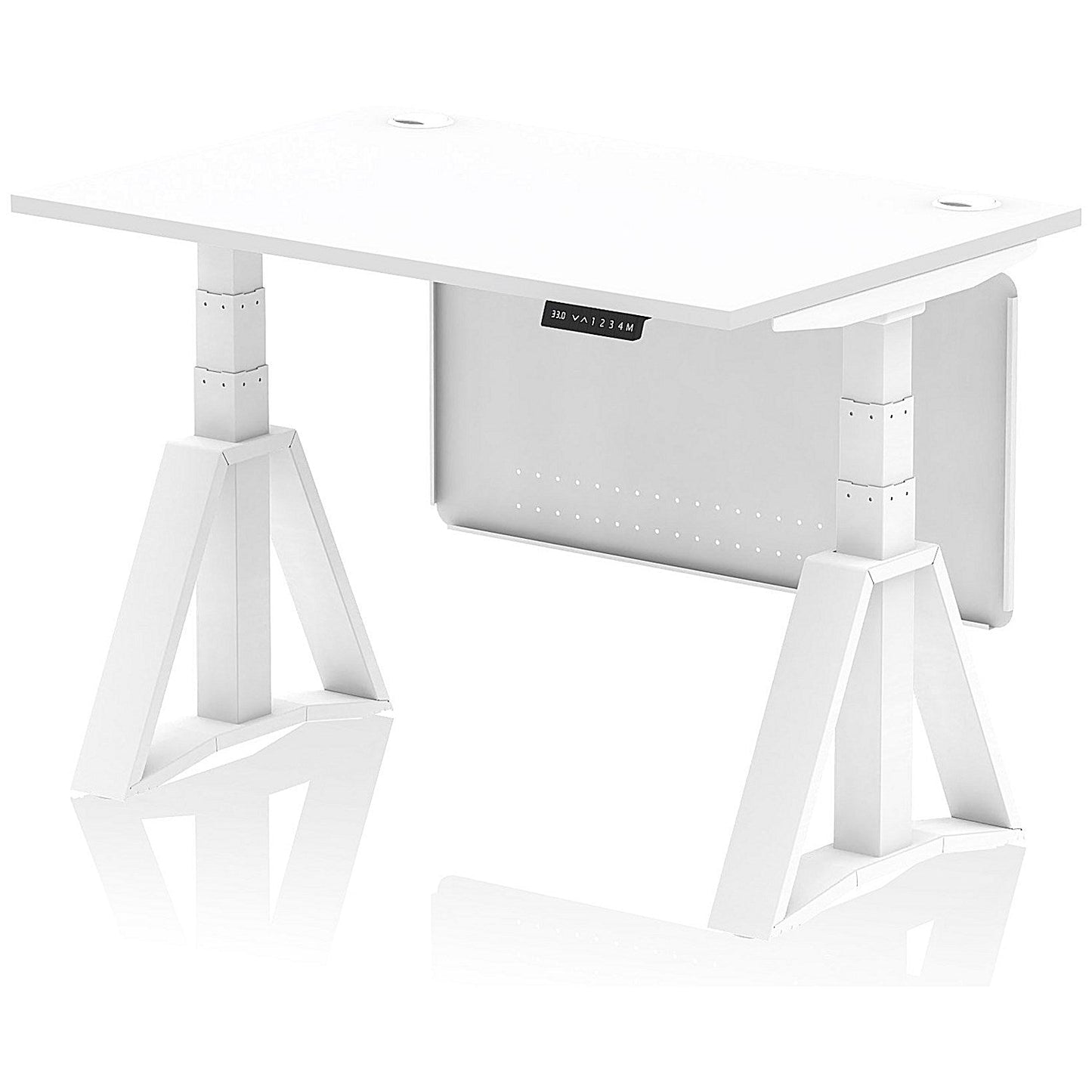 Air Modesty 1200mm Height Adjustable Cable Port Desk, White Leg with Piste Foot and Modesty Panel, White Easy2Order : HA03485