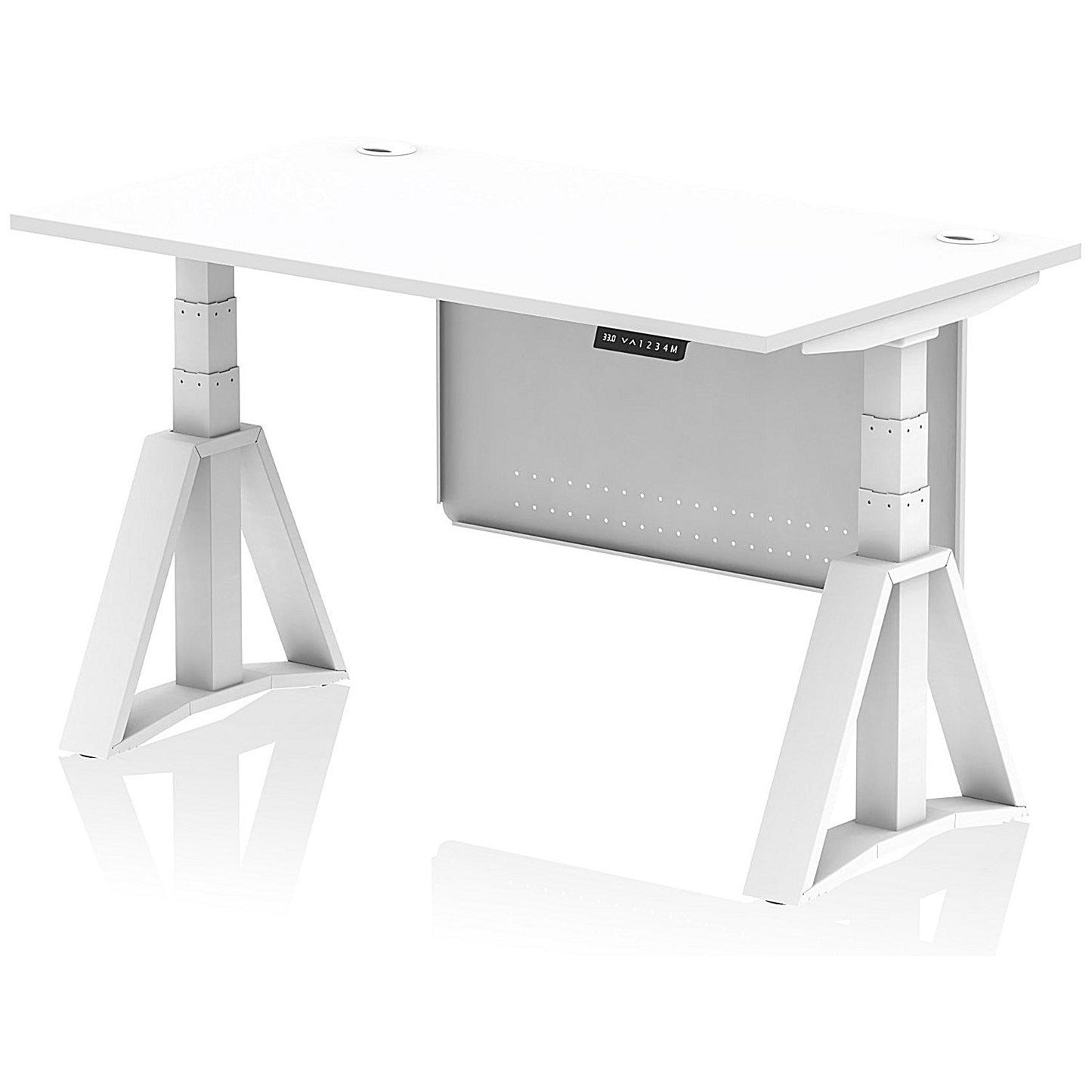 Air Modesty 1400mm Height Adjustable Cable Port Desk, White Leg with Piste Foot and Modesty Panel, White Easy2Order : HA03486