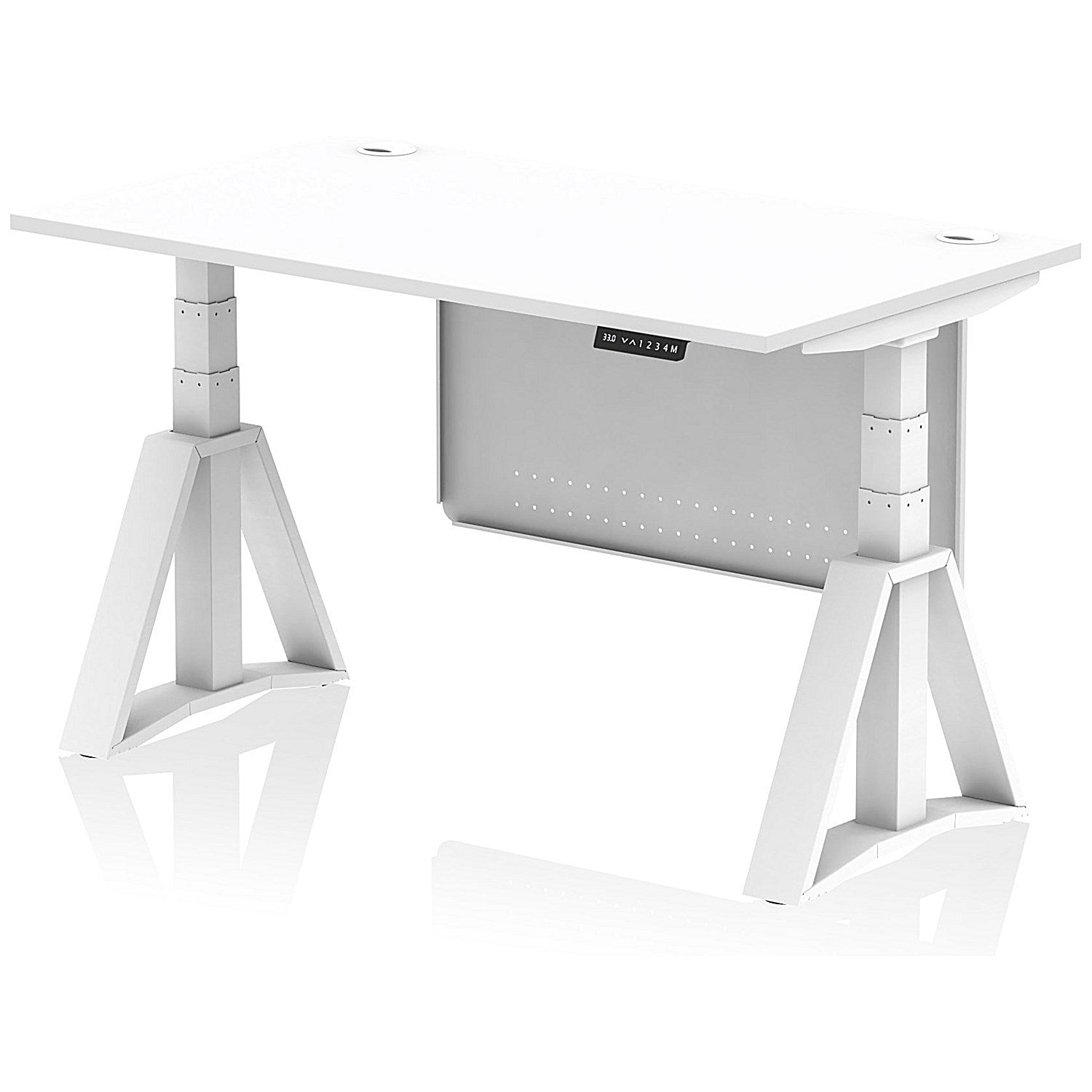 Air Modesty 1400mm Height Adjustable Cable Port Desk, White Leg with Piste Foot and Modesty Panel, White Easy2Order : HA03486
