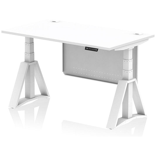 Air Modesty 1400mm Height Adjustable Cable Port Desk, White Leg with Piste Foot and Modesty Panel, White Easy2Order : HA03486