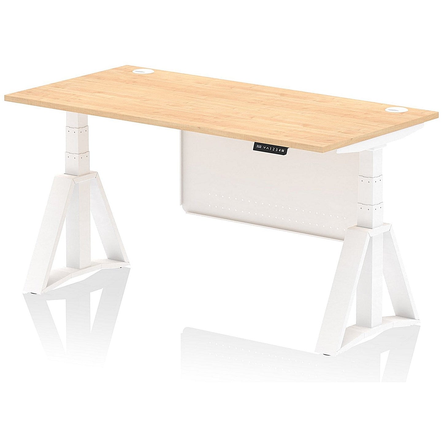 Air Modesty 1600mm Height Adjustable Cable Ports Desk, White Leg and Modesty Panel, Maple Easy2Order : HA03491