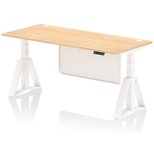 Air Modesty 1800mm Height Adjustable Cable Port Desk, White Leg with Piste Foot and Modesty Panel, Maple Easy2Order : HA03492